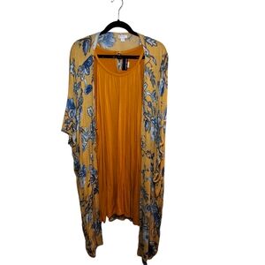 Cover Up Duster Mini Dress Bunde Yellow Blue Floral 2 Piece Set